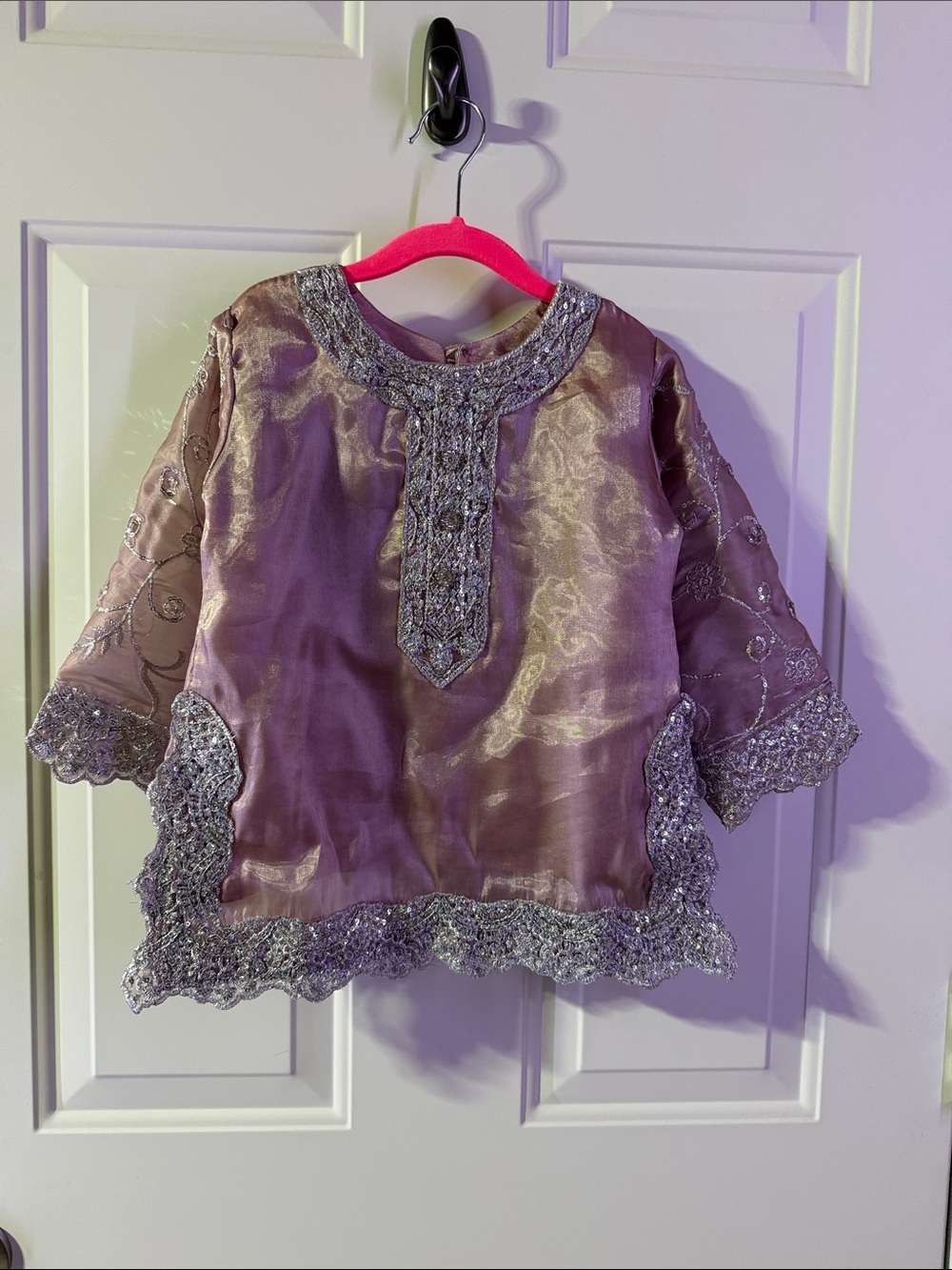 Kids Gharara Set Mauve/Silver 3pc Festive Outfit - Picture 5 of 15
